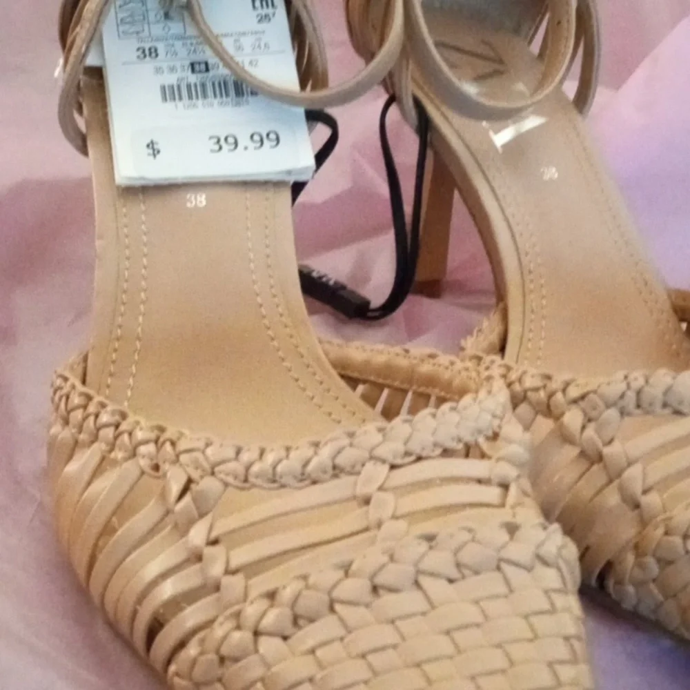 tan mid heel, strappy pump - Picture 3 of 4